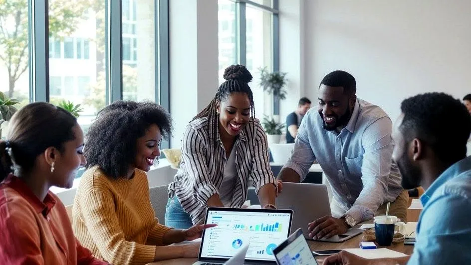 A recruitment team collaborating in an office